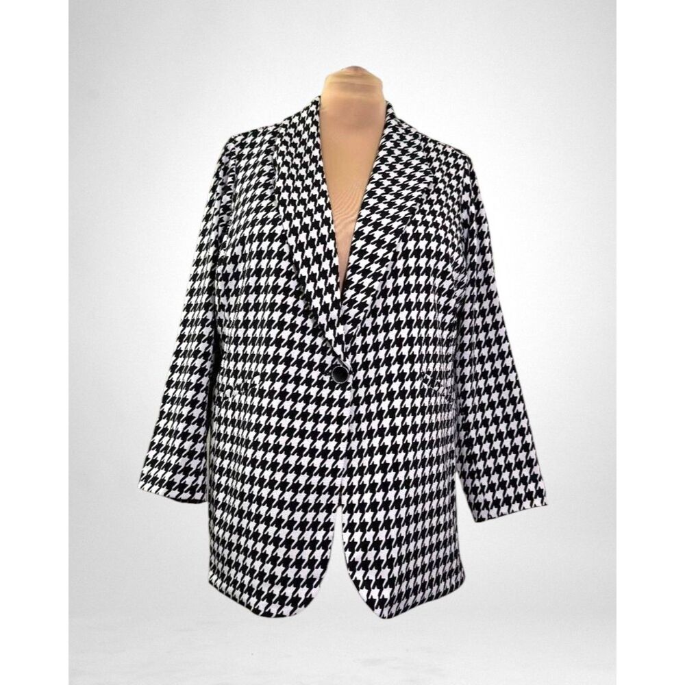 Susan Graver LK Fusion Revere Collar Knit Houndstooth Blazer, NWOT! 2XP